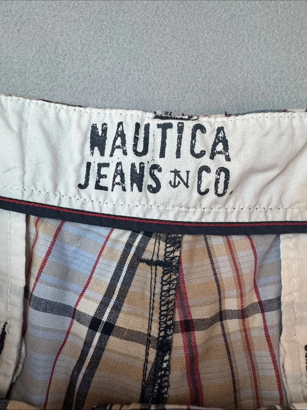 Nautica Tan and Blue Plaid Cargo Shorts Size 36